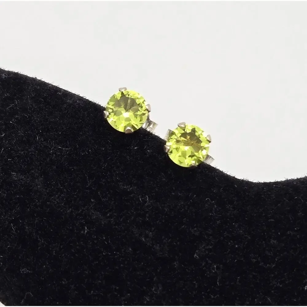 Sterling Silver Earrings Green Stone Pierced Stud Classic Minimalist Dainty Twee
